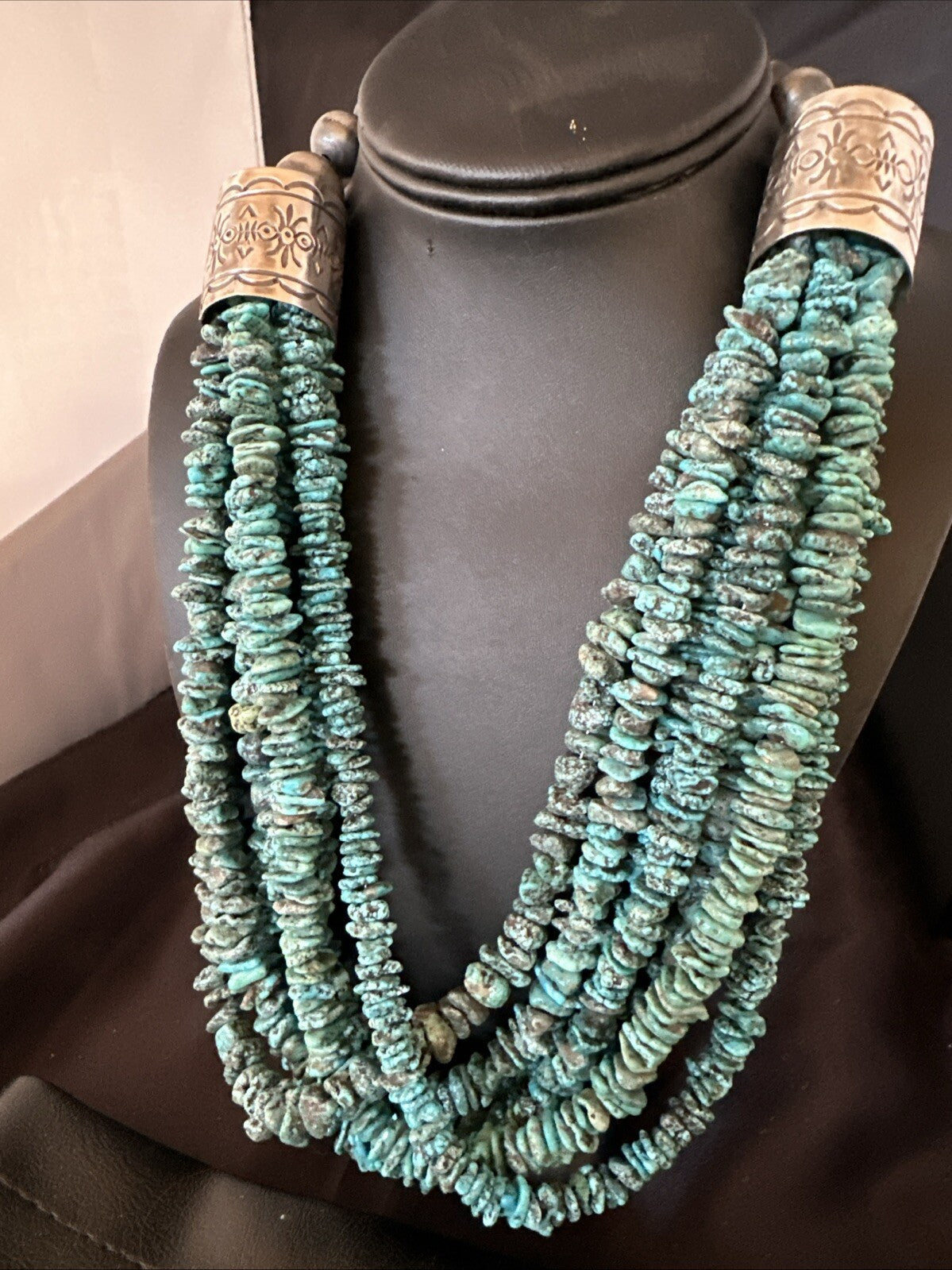 XL Navajo Blue Kingman Turquoise Sterling Silver 7S Turquoise Necklace 23” 18664