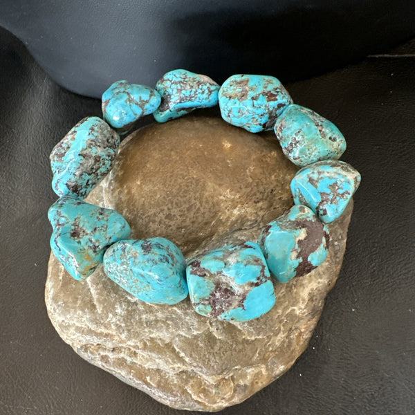 Men's Women's Blue Turquoise Stretch Stone Friendship Bracelet 7" | Authentic Native American Handmade | 18864