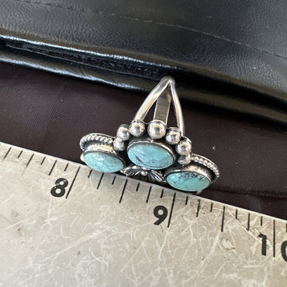 Yazzie Ring Green Turquoise Navajo Sterling Silver Cluster Size 8.5 19235