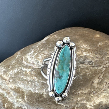 Blue Kingman Turquoise Native American Navajo Sterling Silver Ring Size 7 18629