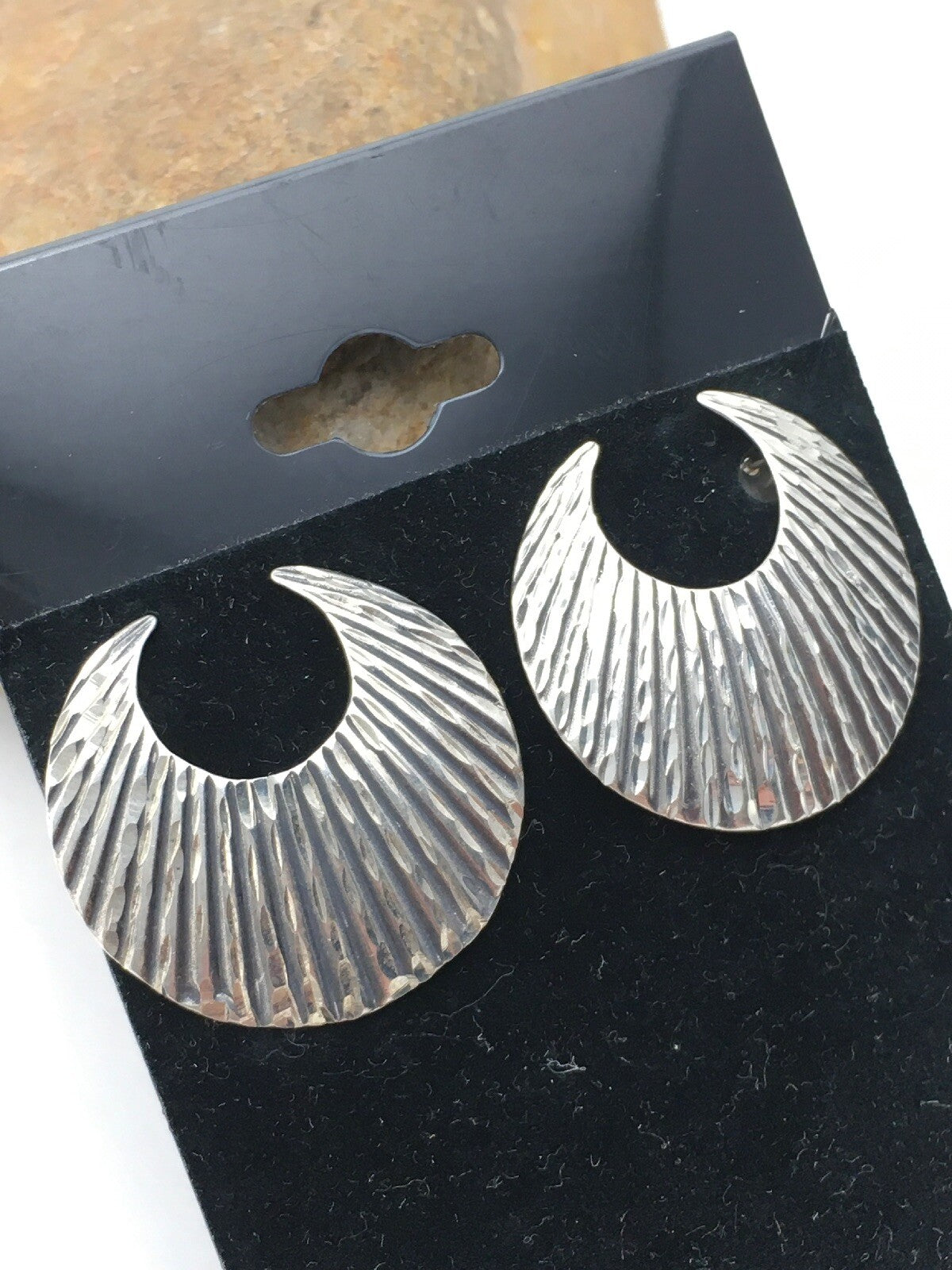 Crescent Indian Navajo Sterling Silver Stud Earrings 1" 04487