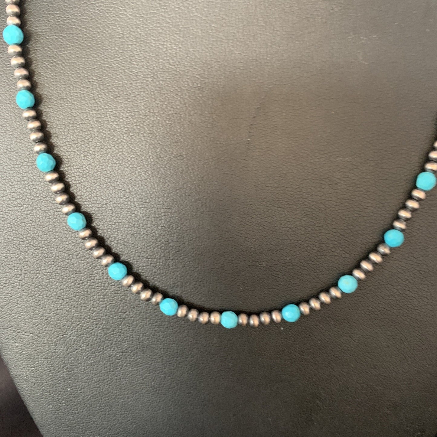 Minimalist Navajo Pearls 3mm Sterling Blue Turquoise Necklace 16" 13591