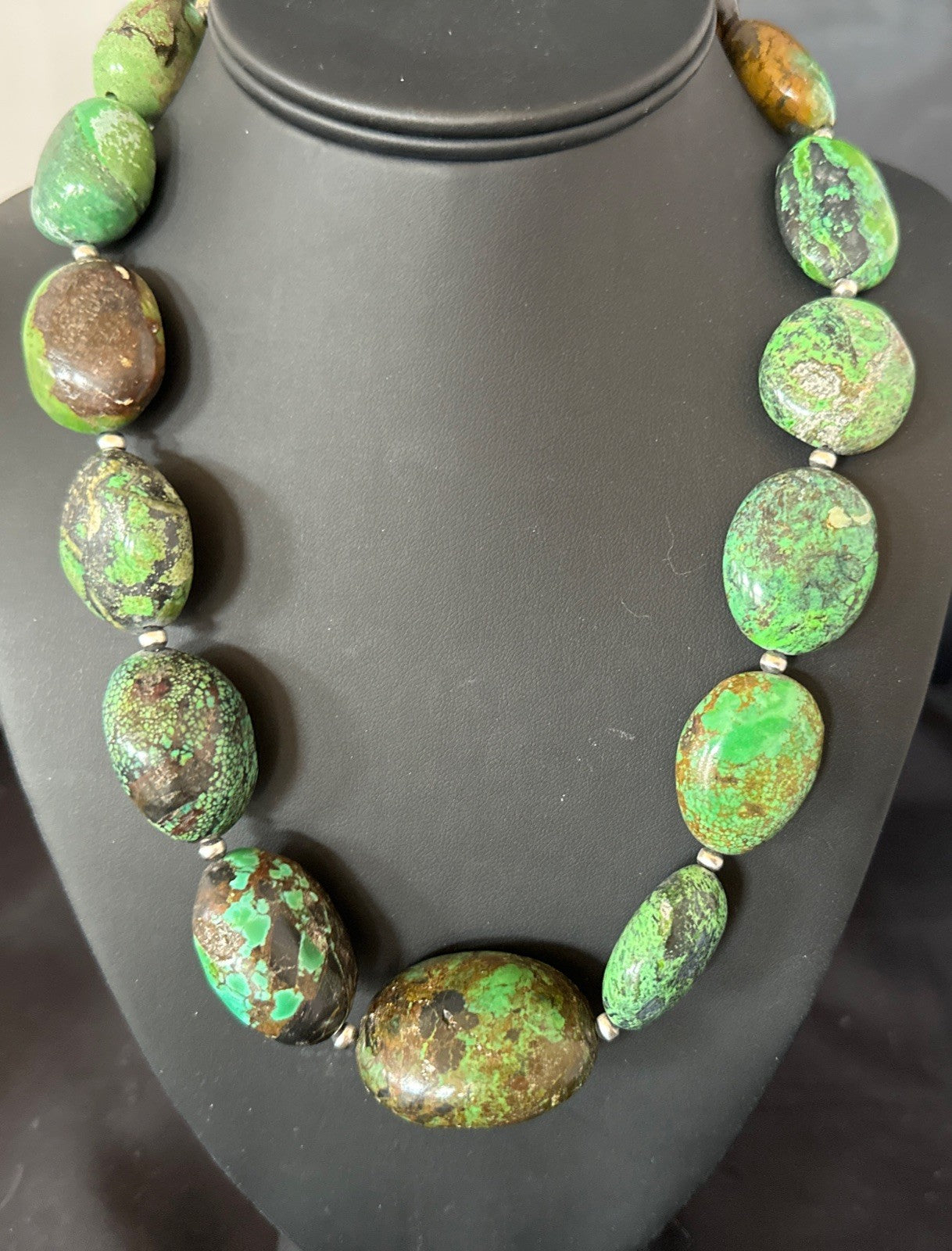 Blue Green Turquoise Chunky Navajo Sterling Silver Necklace 21” 19256