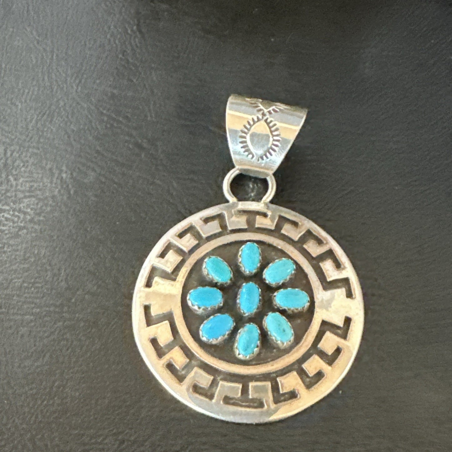 Cluster Blue Kingman Turquoise Navajo Sterling Silver Pendant 2" 19287
