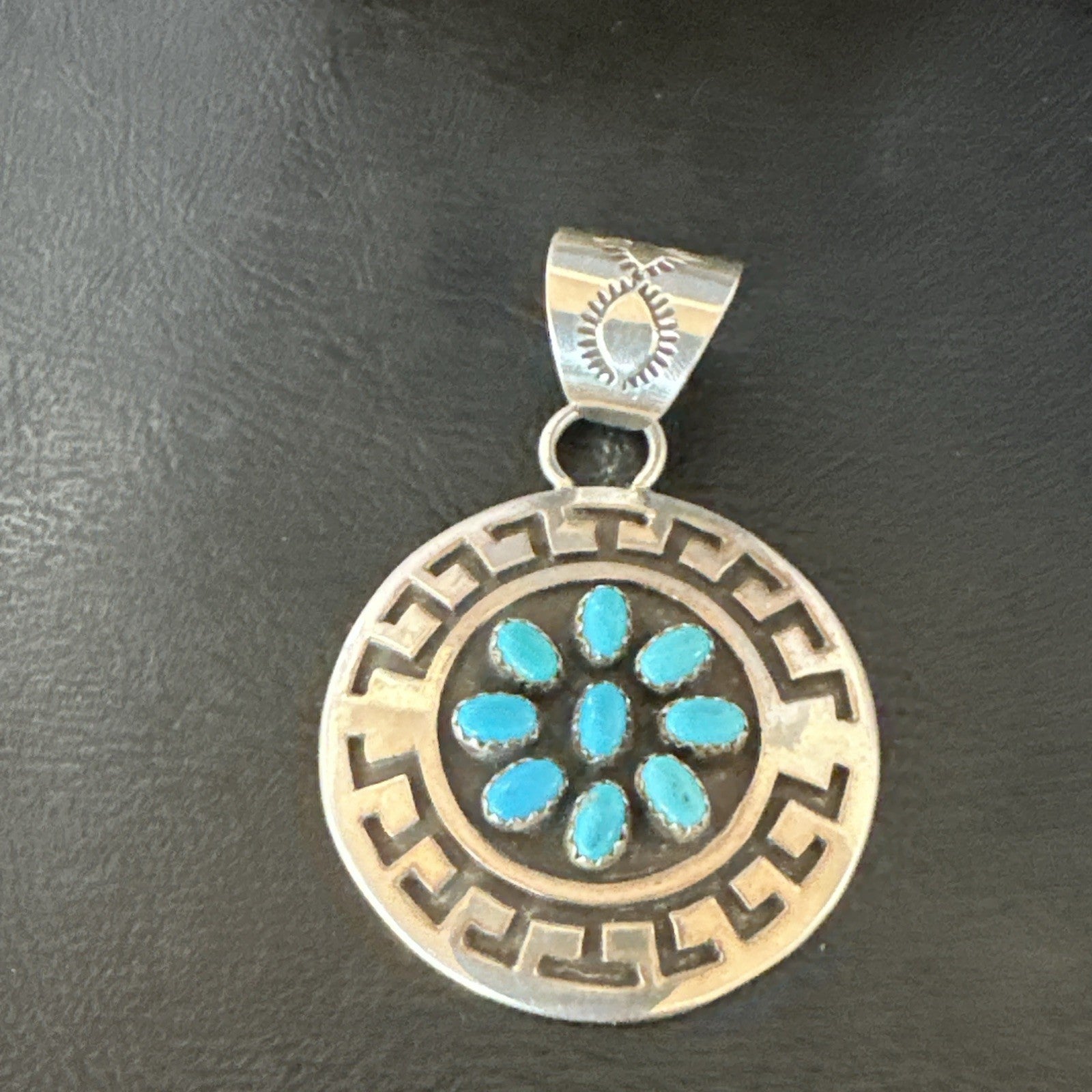 Cluster Blue Kingman Turquoise Navajo Sterling Silver Pendant 2" 19287