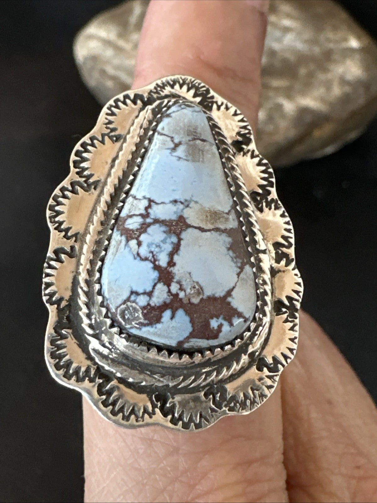 Blue Golden Hill Turquoise Navajo Sterling Silver Ring Size 11 19822