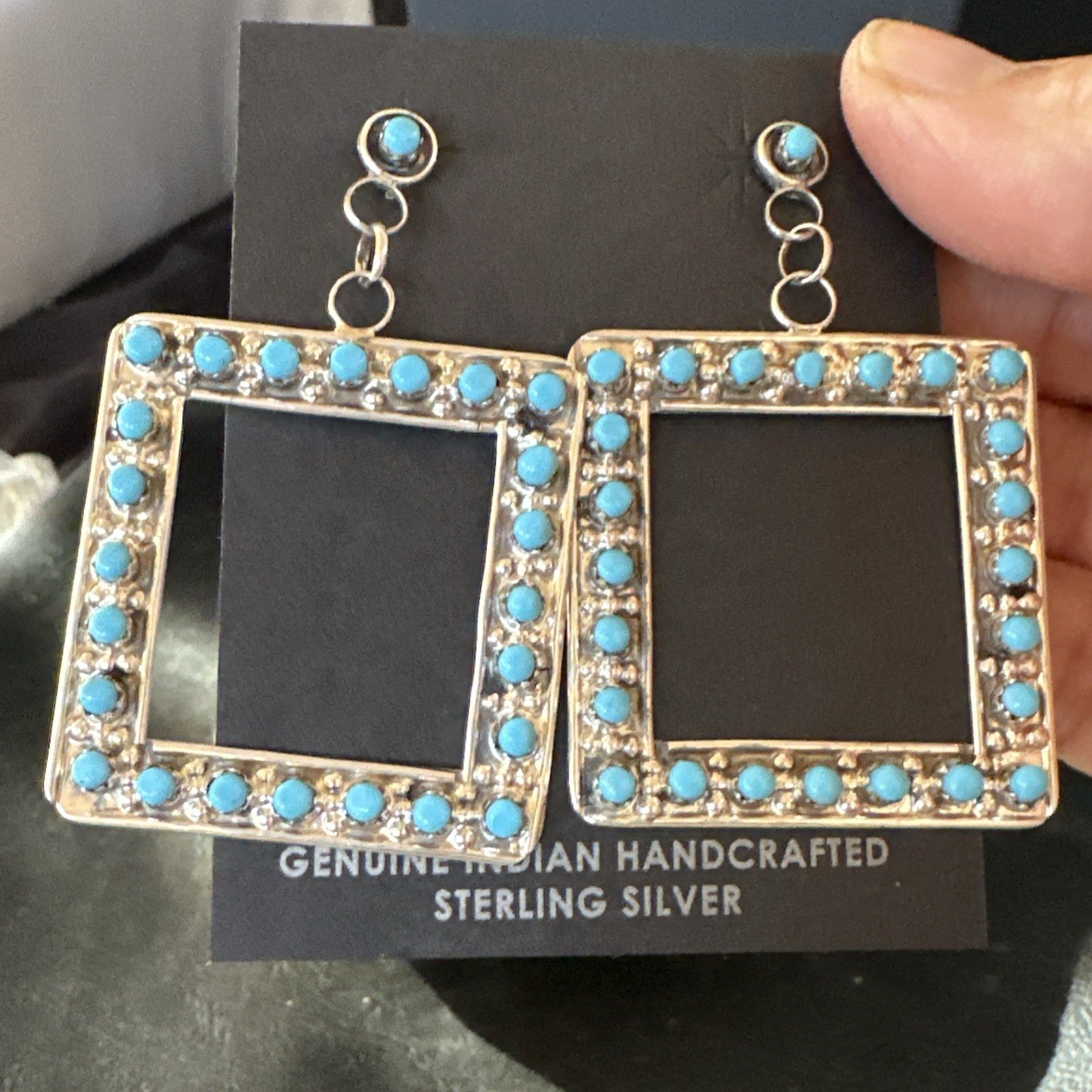 Zuni Petite Point Turquoise Cluster Earrings Sterling Silver Handmade 19771