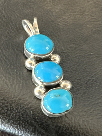 Robin Egg Turquoise 3 Stone Navajo Sterling Silver Cluster Pendant 18337