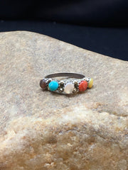 Blue Opal Coral Turquoise Zuni Ring Size 6.25 | Sterling Silver | Authentic Native American Handmade | 02501