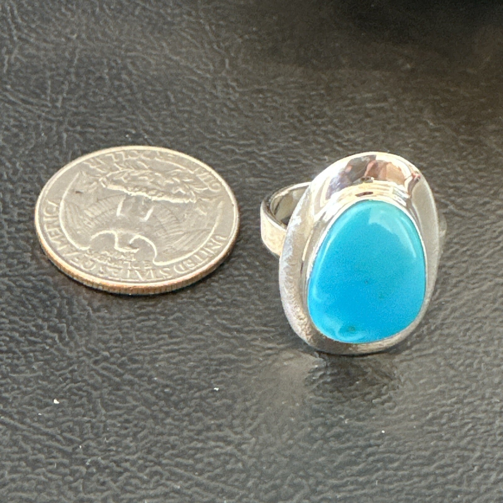 Southwestern Sterling Silver Blue Kingman Turquoise Ring Size 7.5 18525