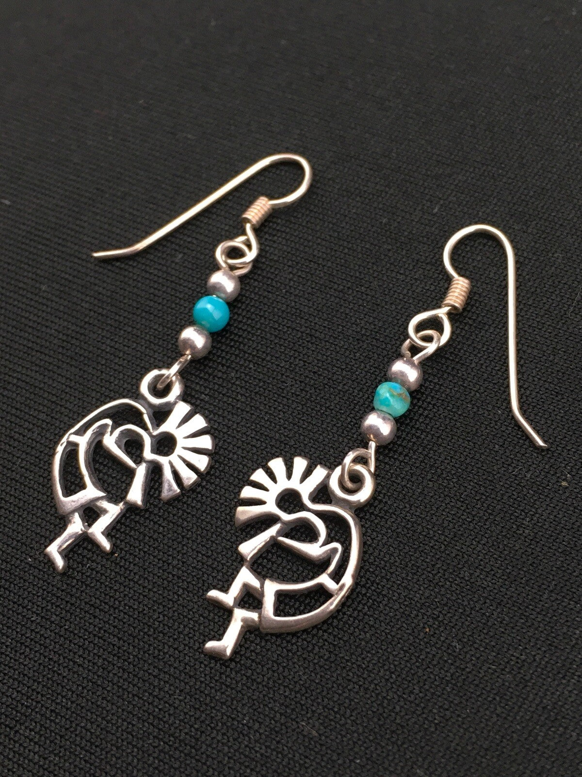 Native Turquoise Kokopelli Navajo Sterling Silver Earrings 1.25" 04525