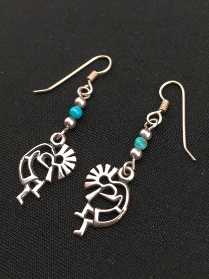 Native Turquoise Kokopelli Navajo Sterling Silver Earrings 1.25" 04525