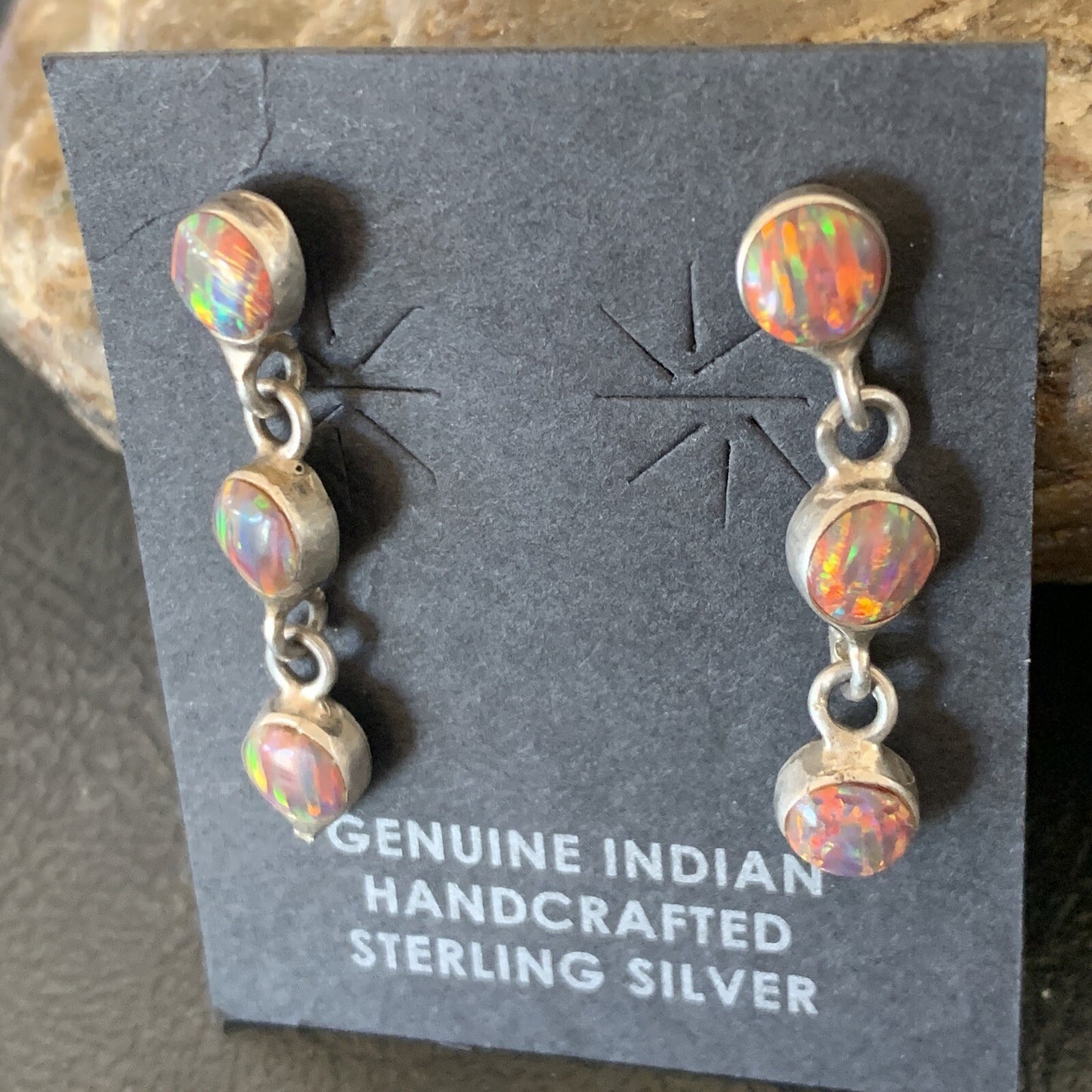 Womens Pink Opal Inlay Navajo Sterling Silver Dangle Post Earrings 1" 12760