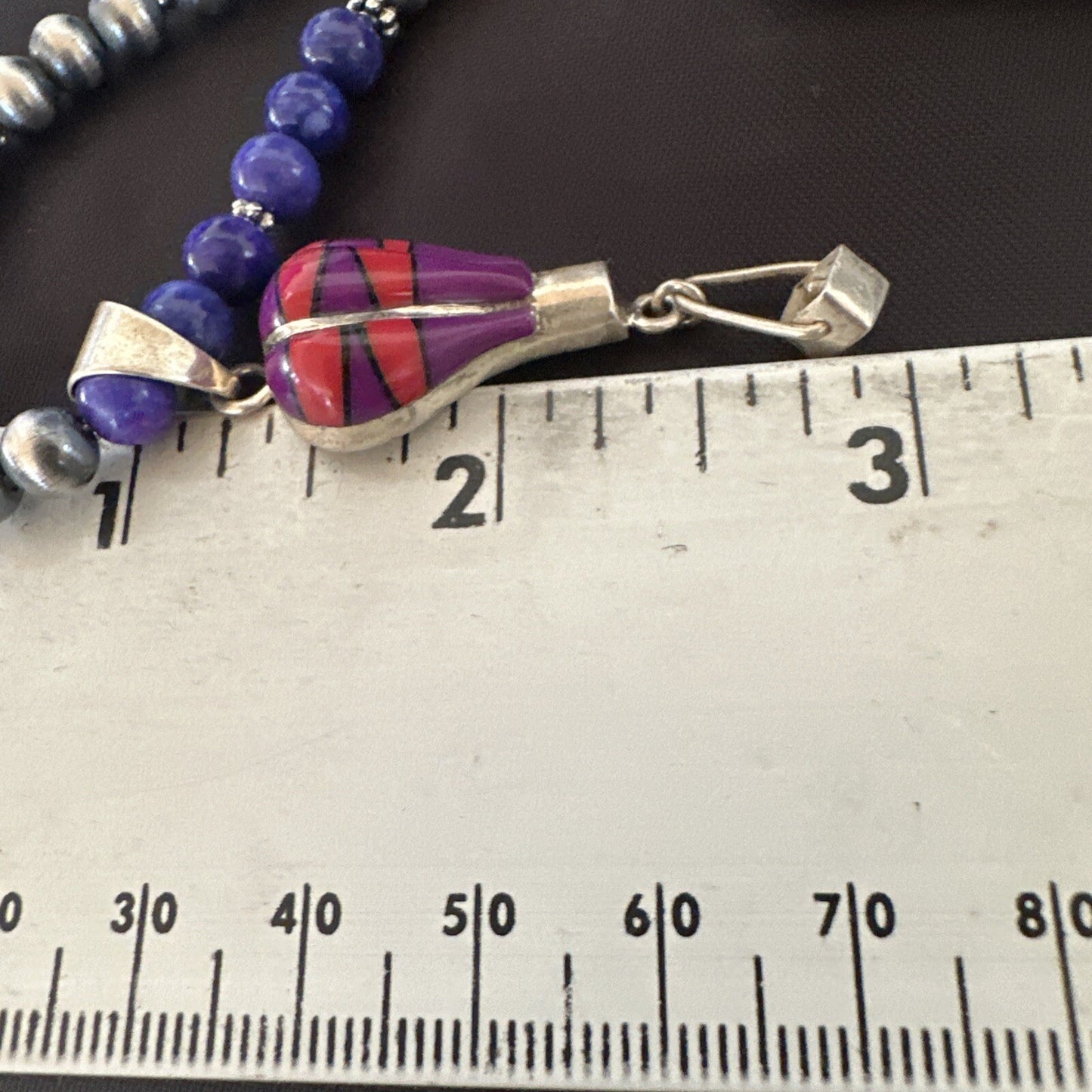 Balloon Red Coral Purple Pendant Navajo Sterling Silver Necklace 22" 18346