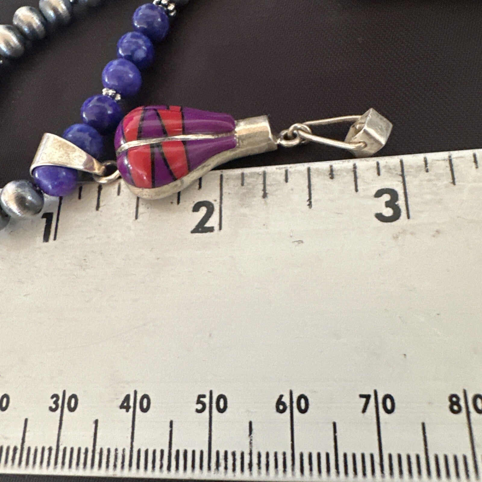 Balloon Red Coral Purple Pendant Navajo Sterling Silver Necklace 22" 18346