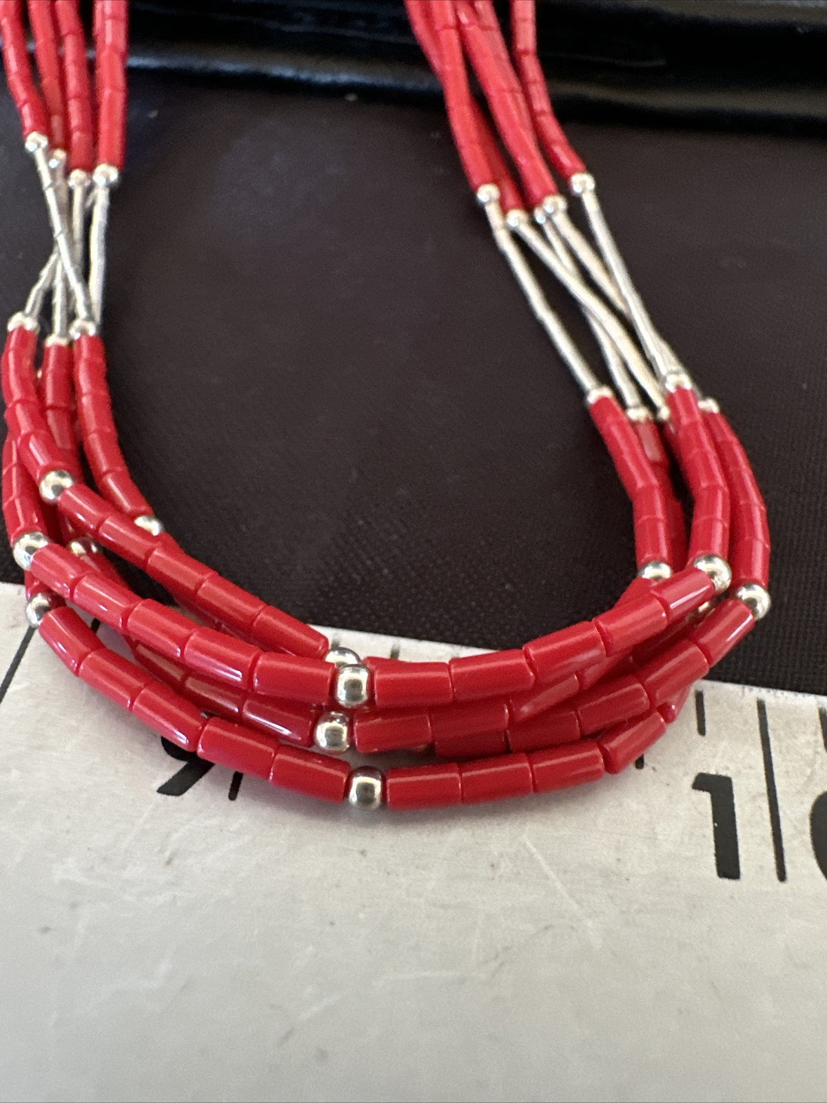 Red Coral Heishi Liquid Sterling Silver 5S Necklace 20" 17739
