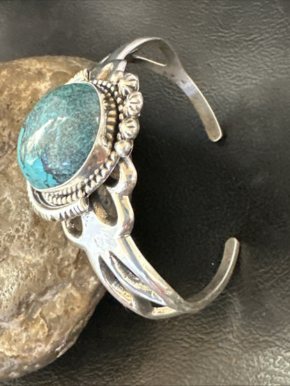 Yazzie Mens Blue Turquoise Navajo Sterling Silver Tufa Cast Cuff Bracelet 19693