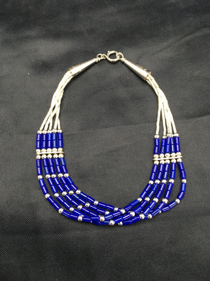 Lapis Lazuli Stabilized Heishi 5 Strand Liquid Sterling Silver Bracelet 8" 02174