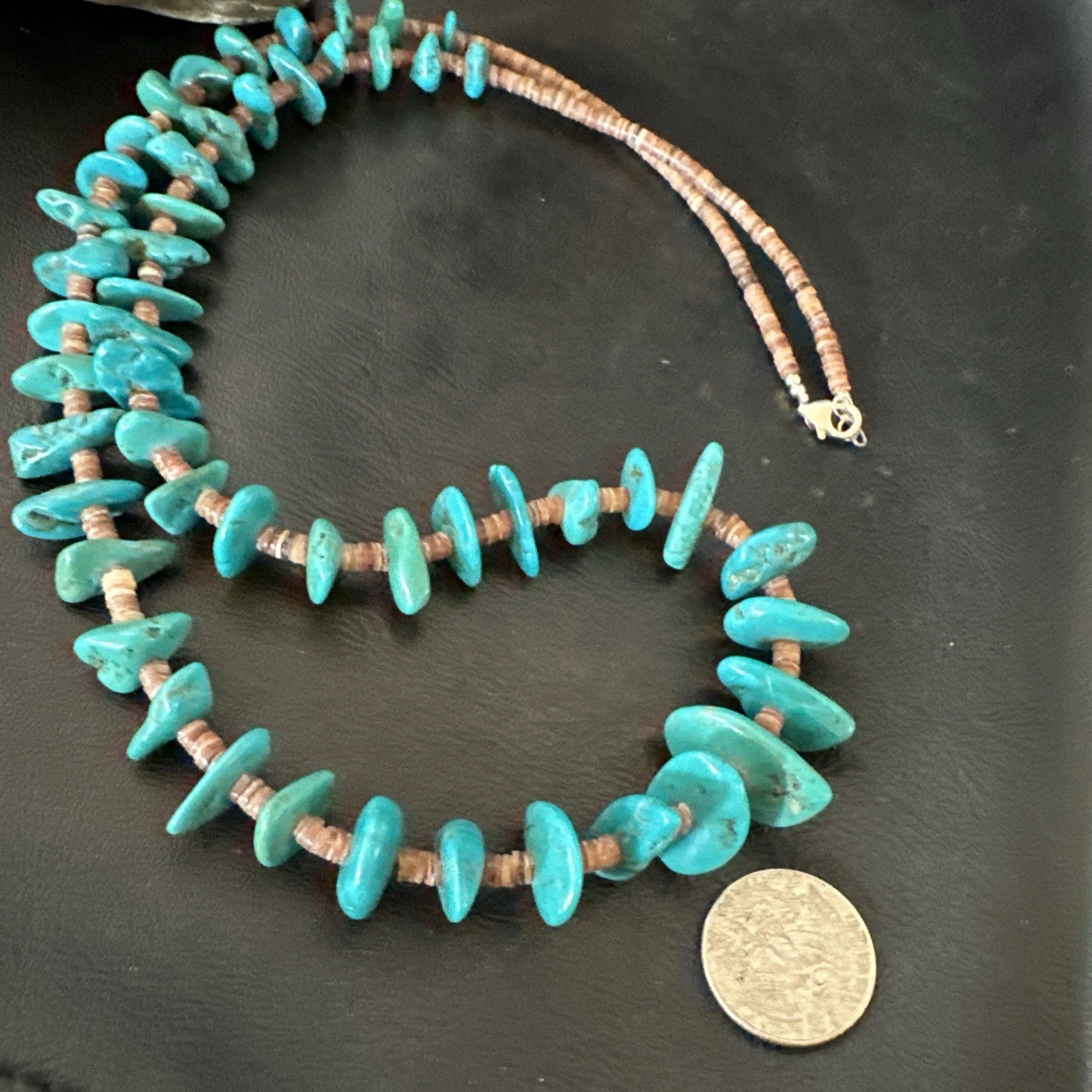 Santo Domingo Kingman Turquoise Heishi Sterling Silver Bead 32” Necklace 19554