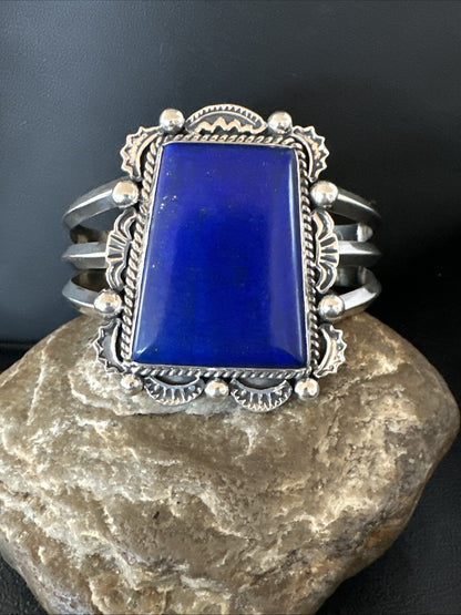 Native Mens Blue Lapis Lazuli Sterling Silver Cuff Bracelet 8" 18602