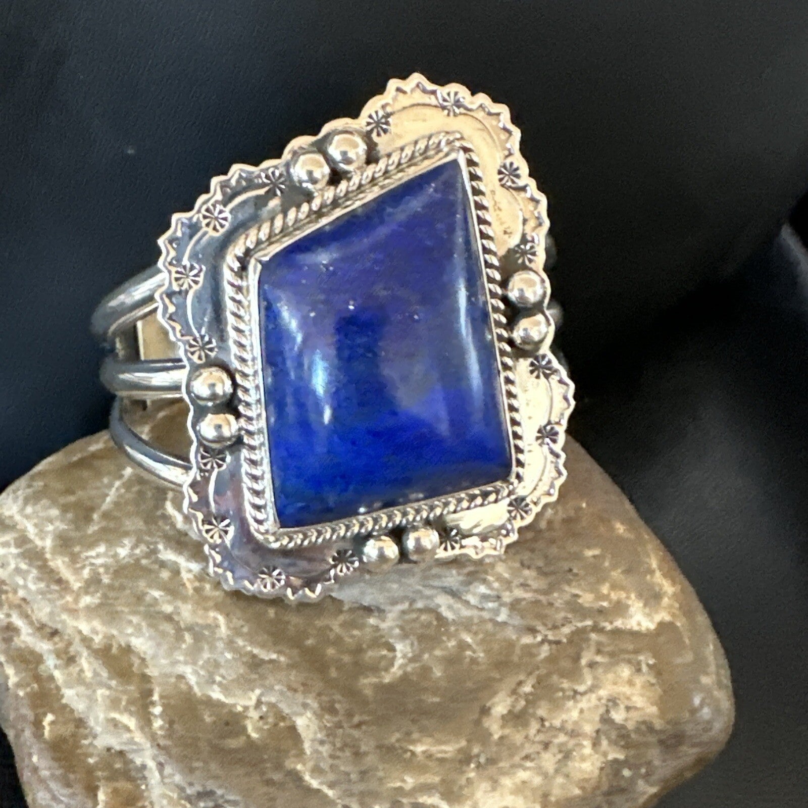 Native Mens Blue Lapis Lazuli Sterling Silver Cuff Bracelet 7.50” 18714