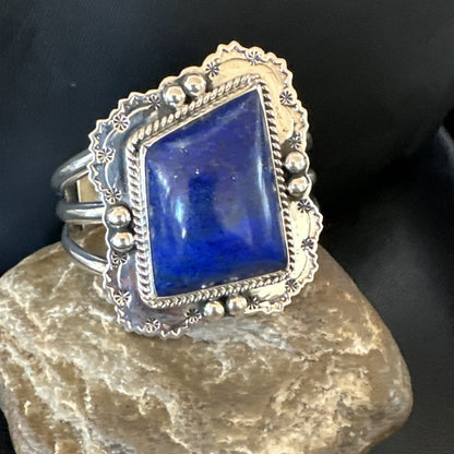 Native Mens Blue Lapis Lazuli Sterling Silver Cuff Bracelet 7.50” 18714