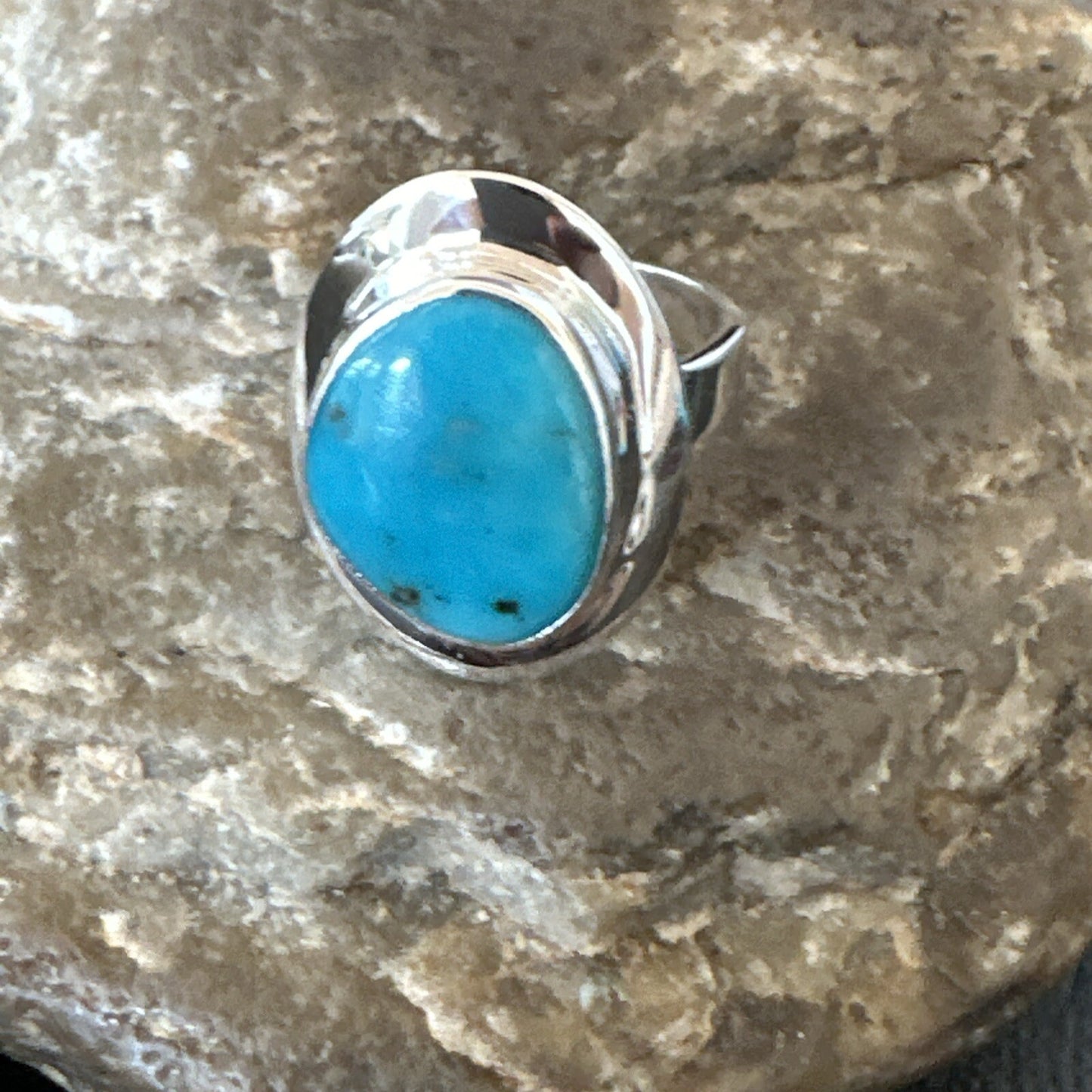Southwestern Sterling Silver Blue Kingman Turquoise Ring Size 7 18503