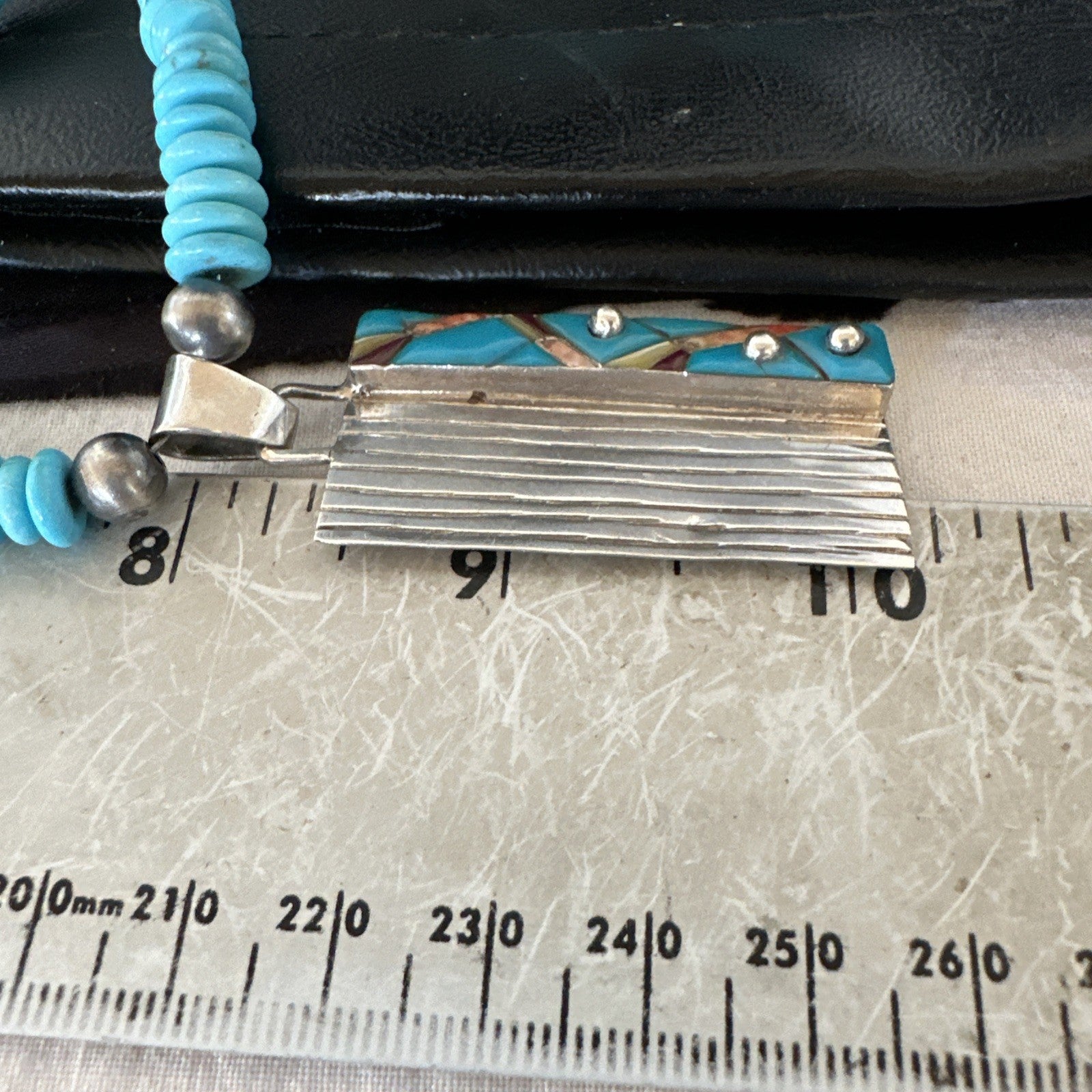 Blue Turquoise Inlay Pendant Navajo Sterling Silver Necklace 20" 19711