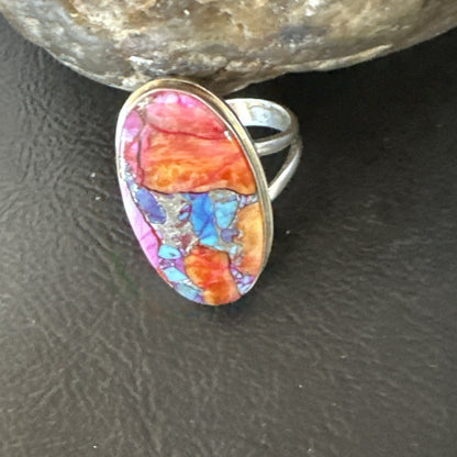 Blue Turquoise Spiny Oyster Southwestern Sterling Silver Ring Size 10 19057