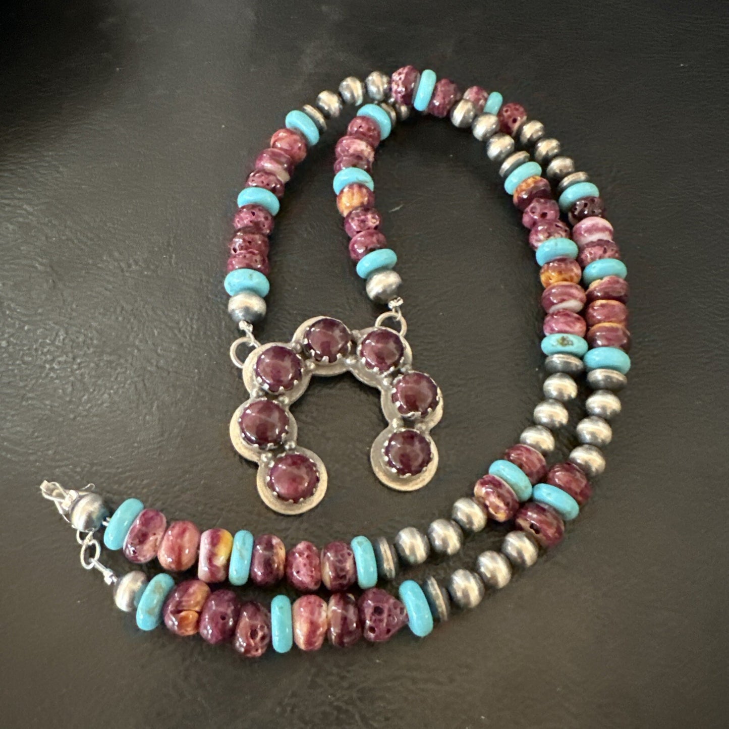 Purple Spiny Oyster Naja Pendant Turquoise Navajo Sterling Silver Necklace 18849