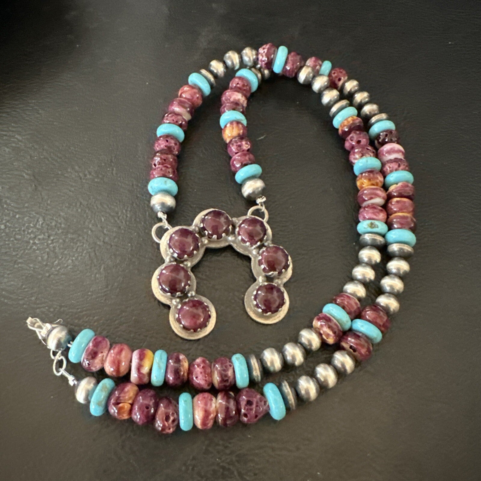 Purple Spiny Oyster Naja Pendant Turquoise Navajo Sterling Silver Necklace 18849