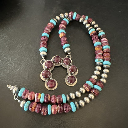 Purple Spiny Oyster Naja Pendant Turquoise Navajo Sterling Silver Necklace 18849