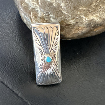 Mens Blue Turquoise Navajo Credit Card Holder Stamped Silver Money Clip 19734