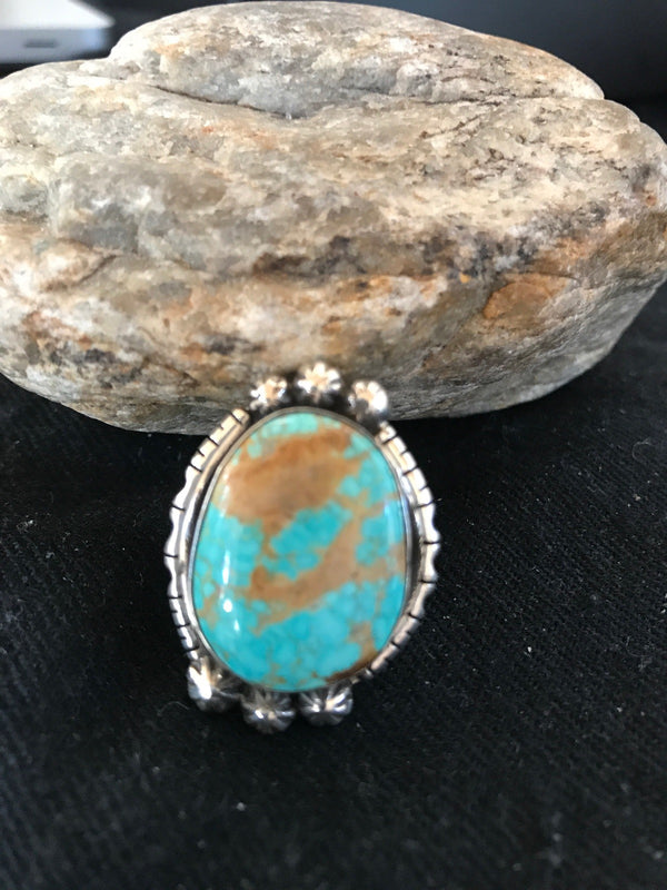 Blue Turquoise #8 Navajo Ring Size 5.5 | Sterling Silver | Authentic Native American Handmade | 3531