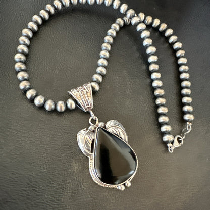 Mens Womens Black Onyx Pendant Navajo Sterling Silver Beads Necklace 18351