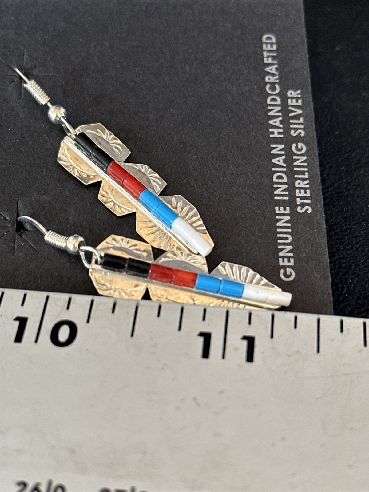 Lapis, Opal, Coral Navajo Sterling Silver Inlay Earrings 1.5” 14770