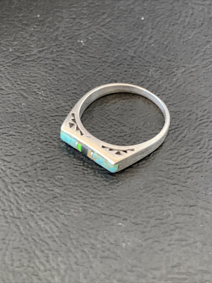 Turquoise & Onyx Navajo Sterling Silver Inlay Ring Size 6 11152
