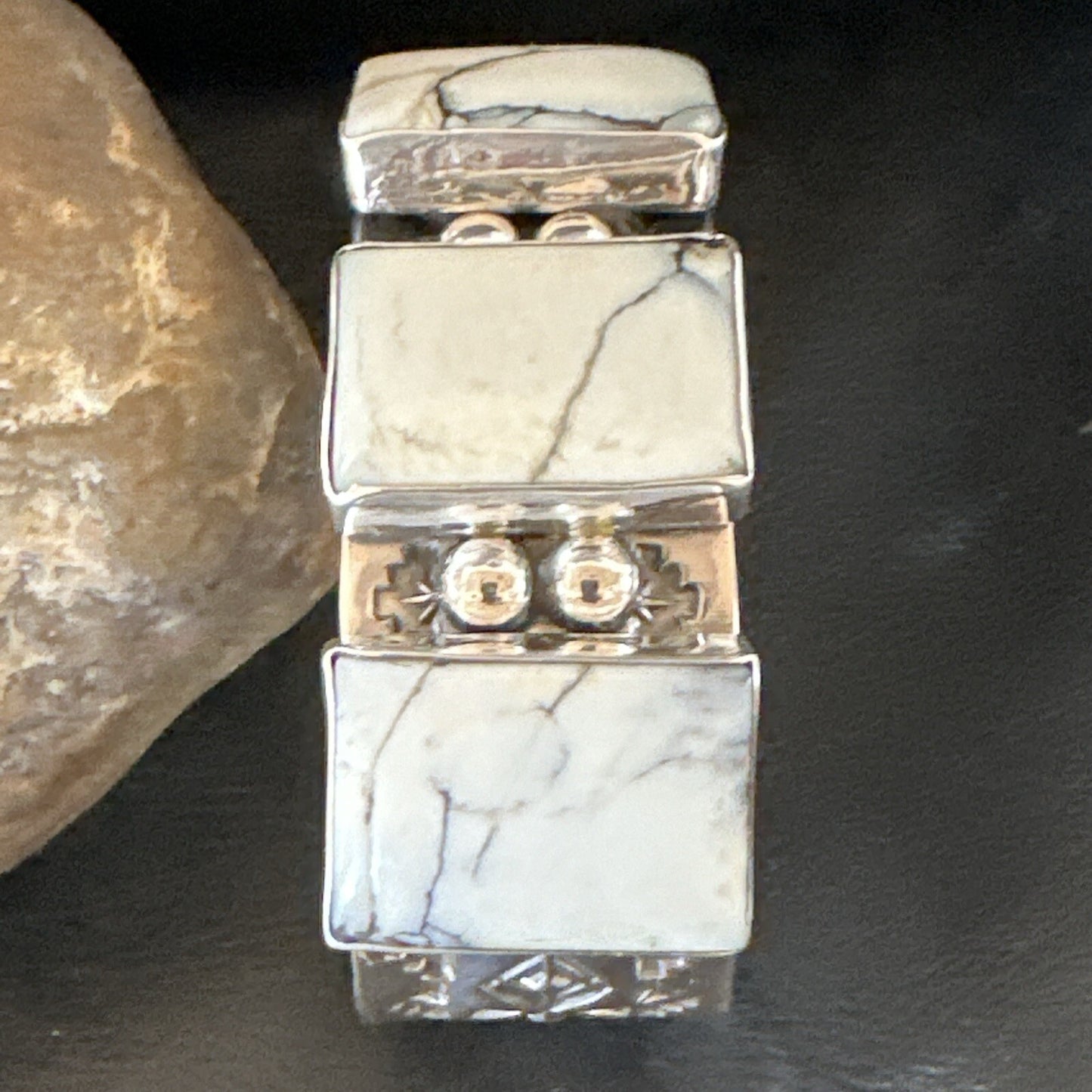 Mens Womens White Buffalo Turquoise Navajo Sterling Silver Cuff Bracelet 17946