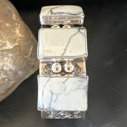 Mens Womens White Buffalo Turquoise Navajo Sterling Silver Cuff Bracelet 17946