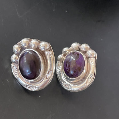 Purple Stone Navajo Sterling Silver Post Stud Earrings 02071N
