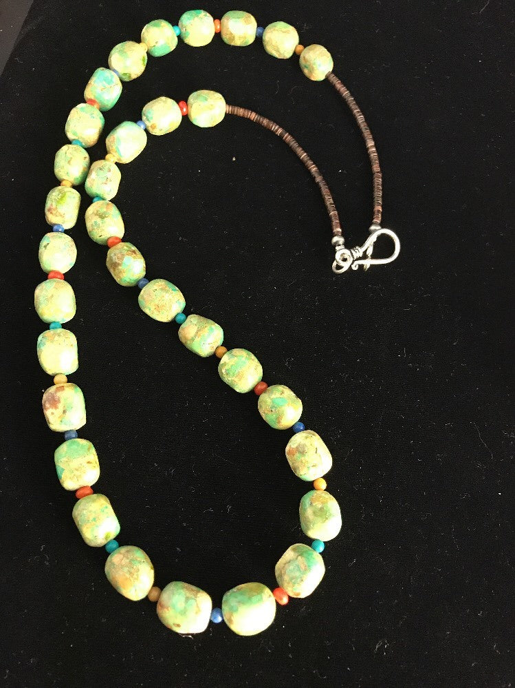 Native American Exquisite Sterling Silver Green Turquoise 24" Necklace 10070