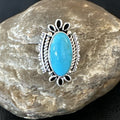 Yazzie Handmade Navajo Blue Kingman Turquoise Ring Size 7 | Sterling Silver | Authentic Native American Handmade | 19624