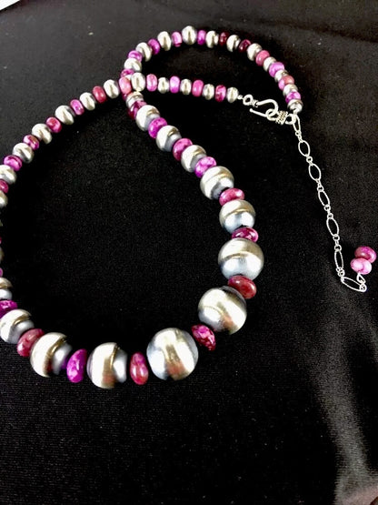 Graduated Purple Stone Sterling Silver Necklace Unisex 19" Rare