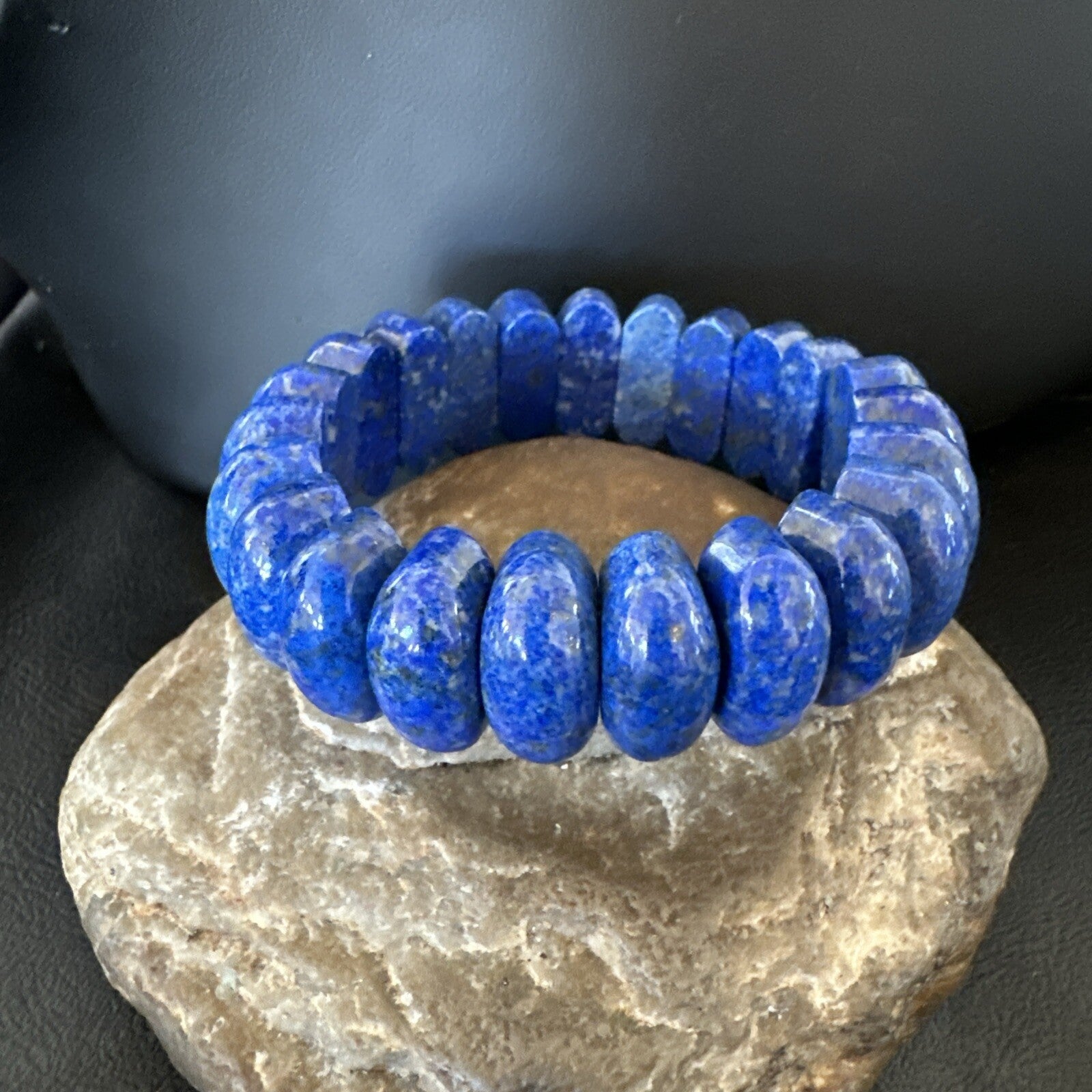Mens Womens Blue Lapis Lazuli Stretch Bead Bracelet 7” 18861
