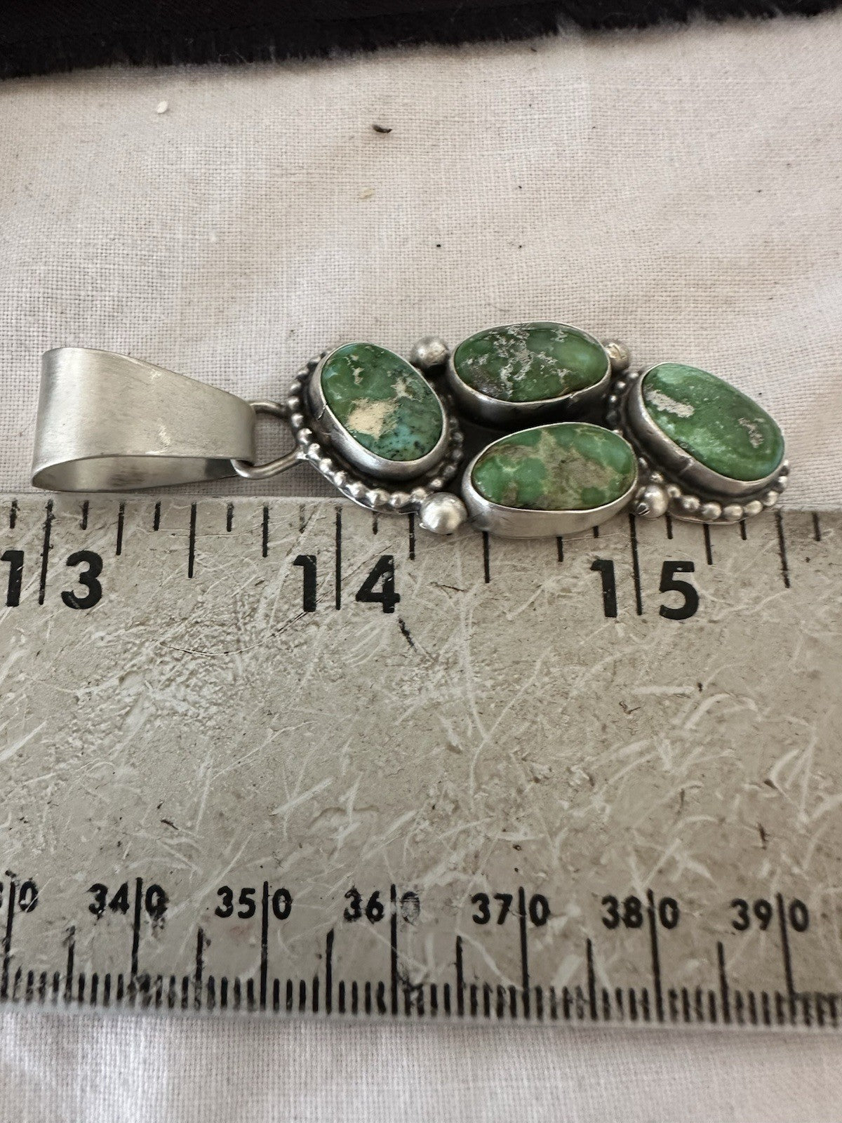 Green Sonoran Gold Turquoise Navajo Sterling Silver 925 Cluster Pendant 19400