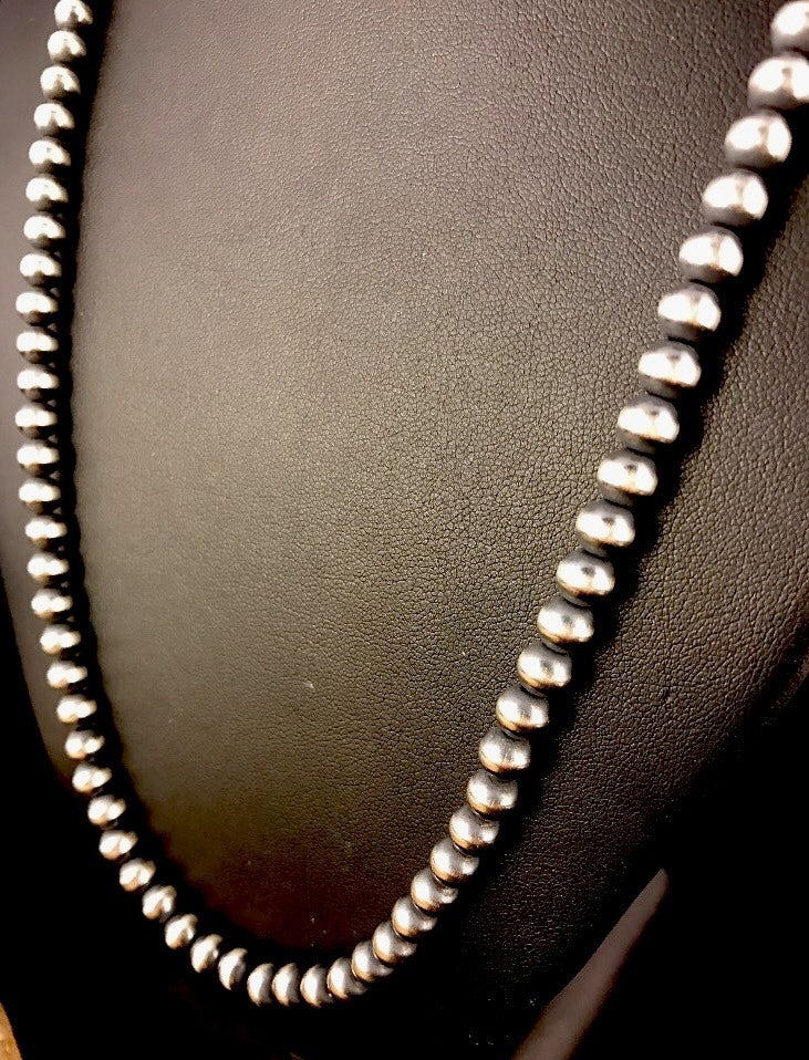 Native POPULAR Navajo 4mm Sterling Silver Beads Necklace 21" Sale