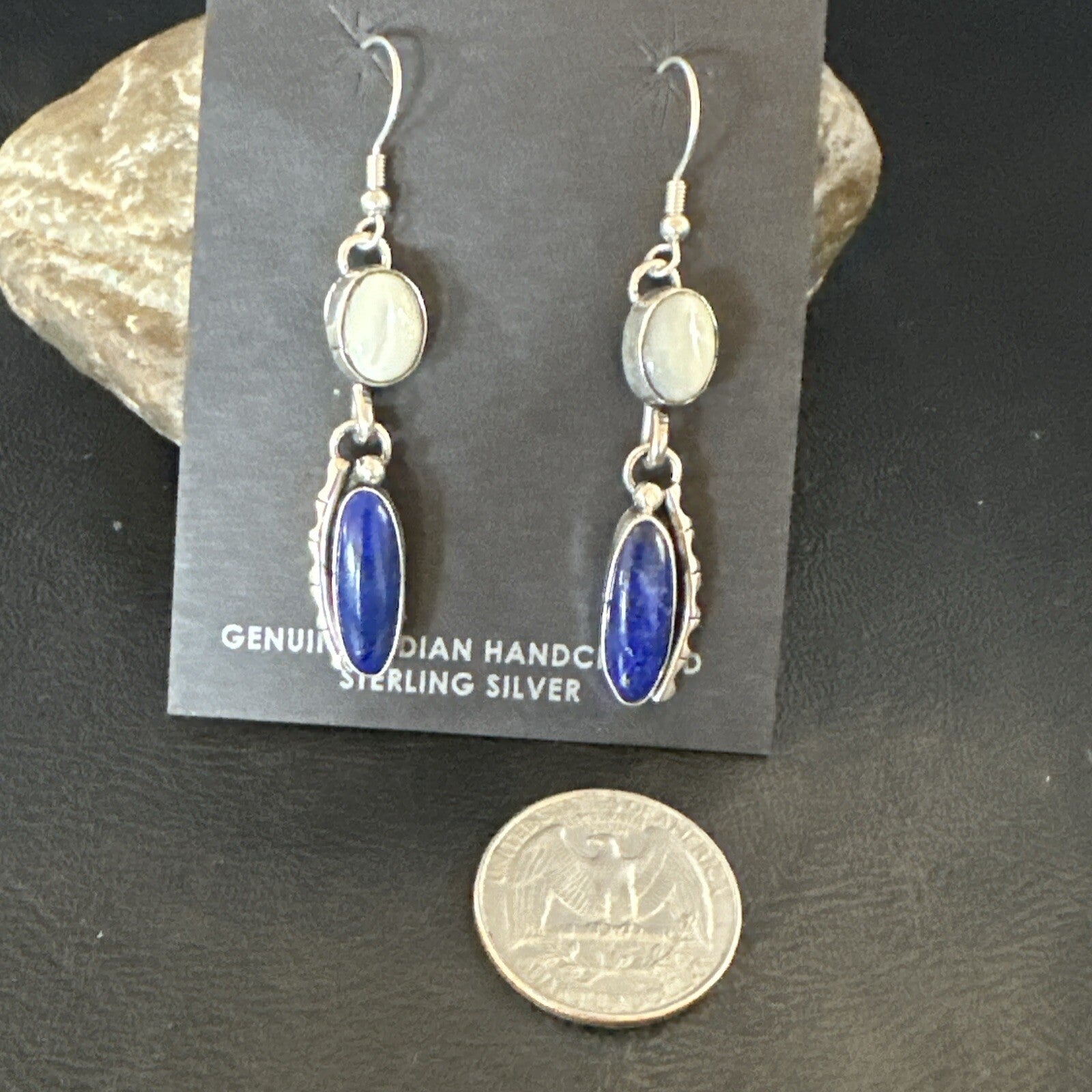 Navajo White MOP Blue Lapis Sterling Silver Dangle Earrings 18183
