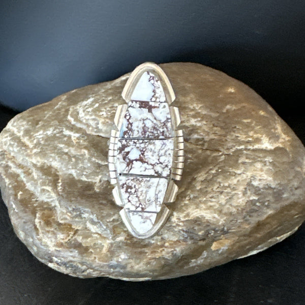 Men's Women's Wild Horse Turquoise Inlay Navajo Ring Sz 9 | Sterling Silver | Authentic Native American Handmade | 19110