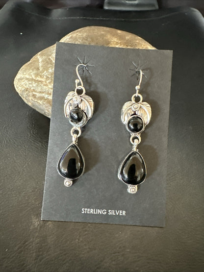 Black Onyx Navajo Sterling Silver Dangle Earrings 1.5" 18284