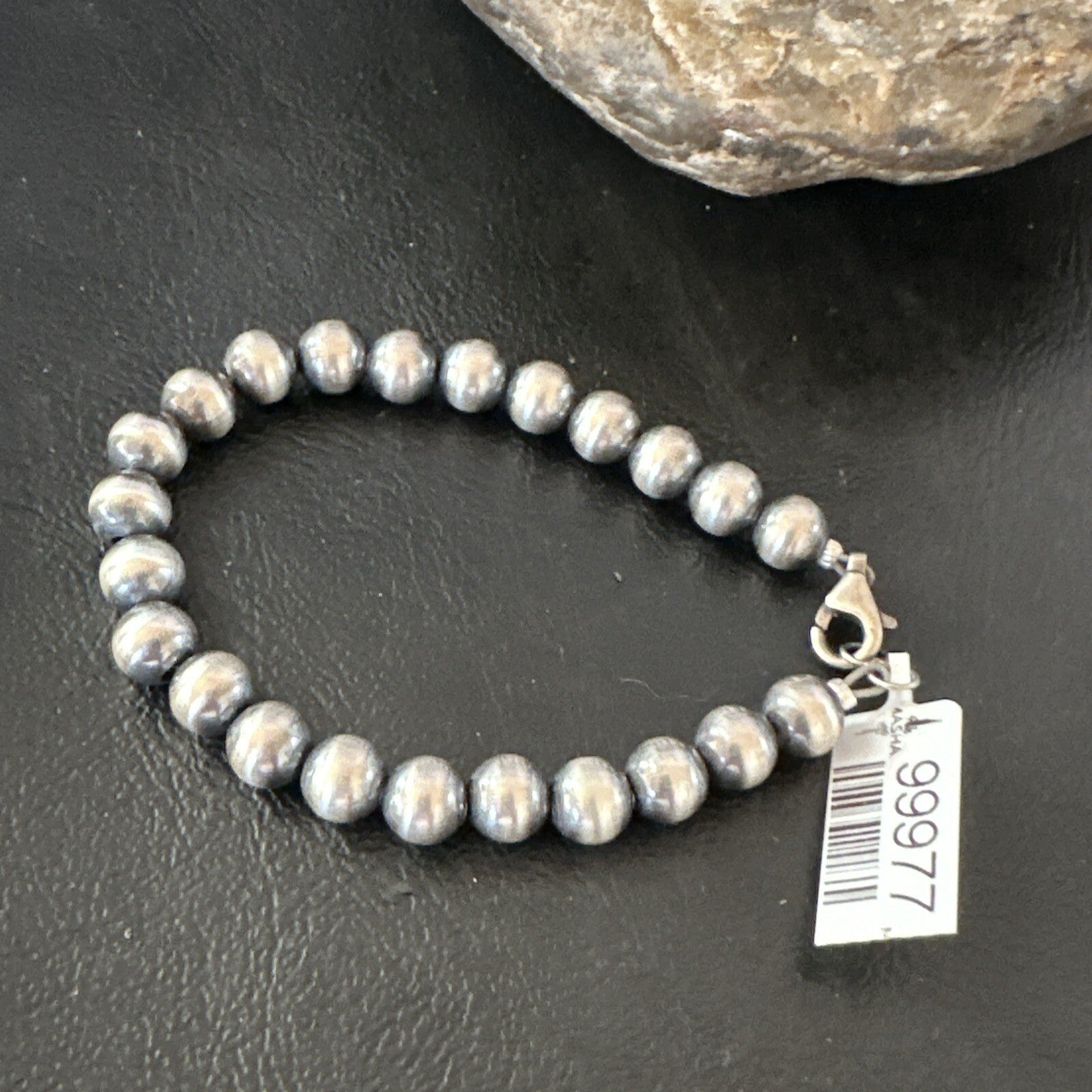Native American Navajo 7mm Beads 7” Sterling Silver Bracelet 99977